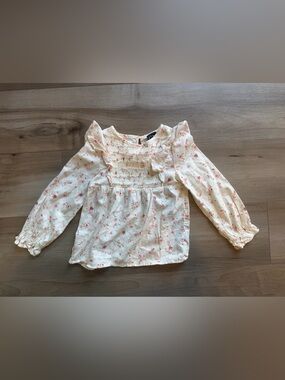 art class Cream Blouse with Pink Floral Smocking